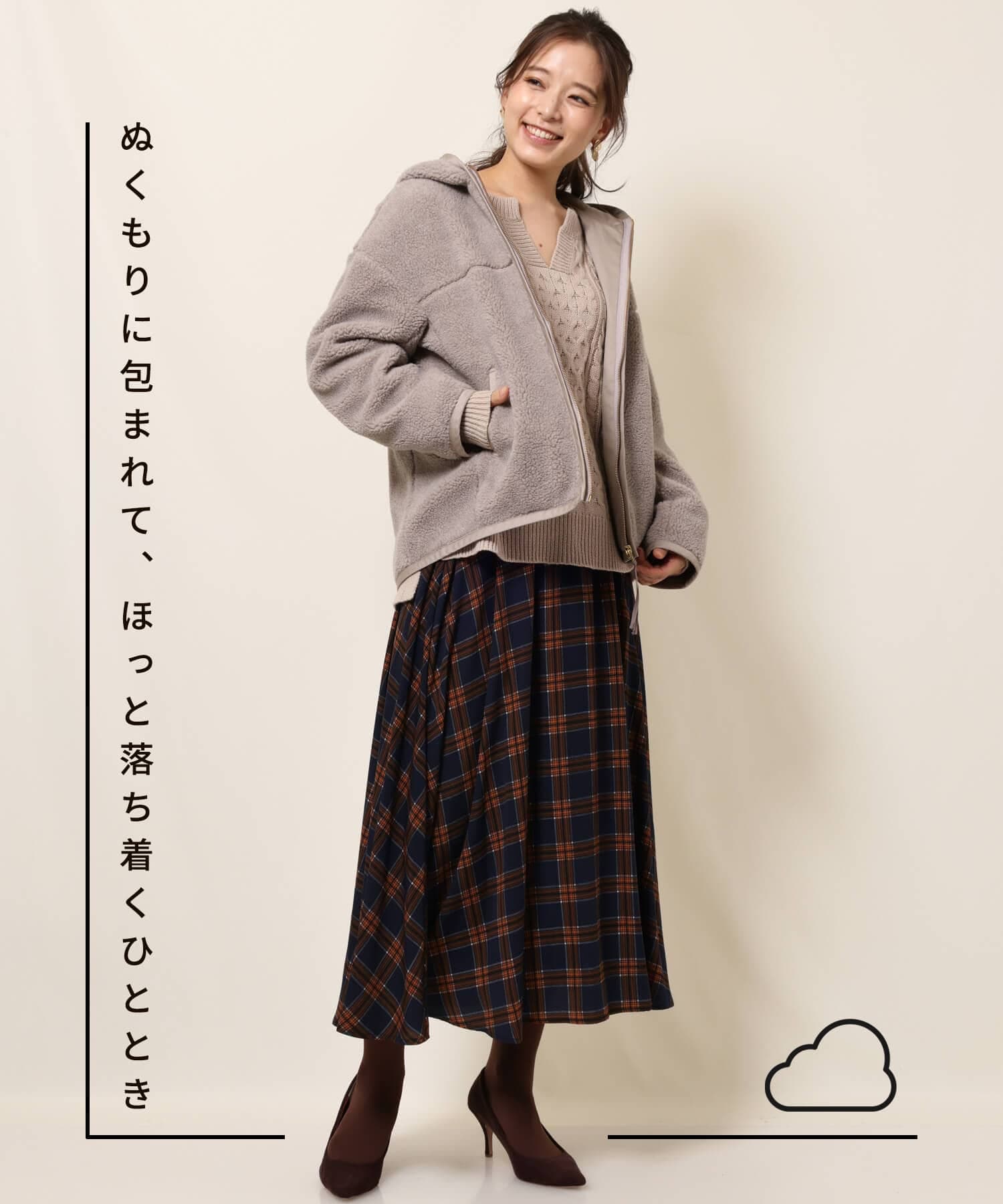 MK ミッシェルクランのフーデッドボアブルゾンを使ったコーディネート