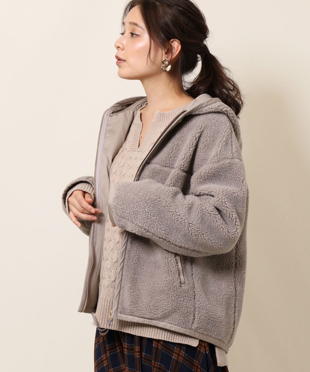 MK ミッシェルクランのフーデッドボアブルゾン画像