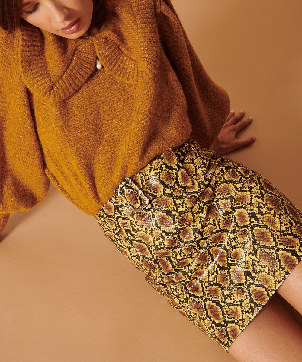 Yellow faux python skirt