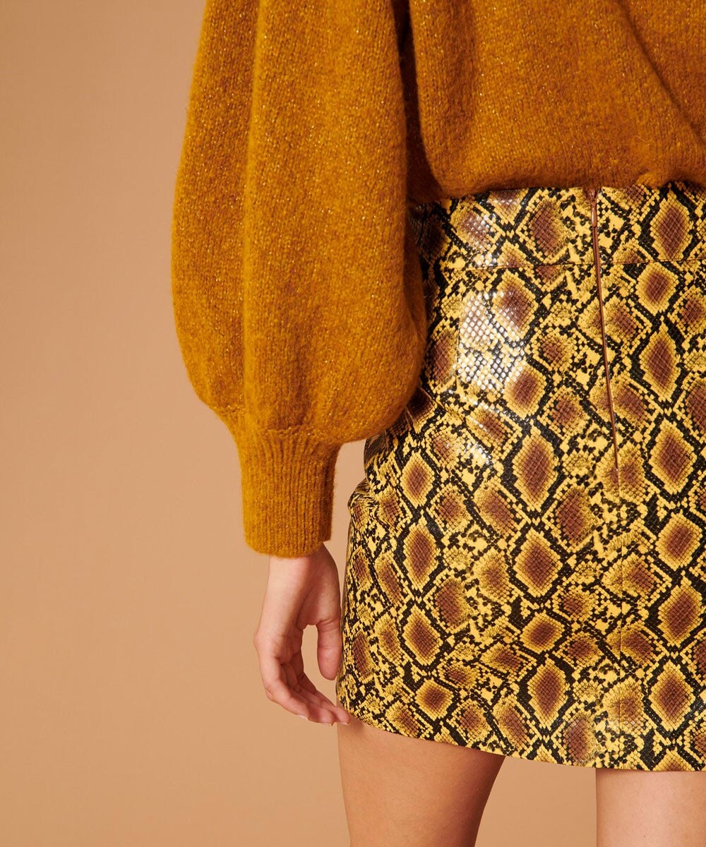 Yellow faux python skirt