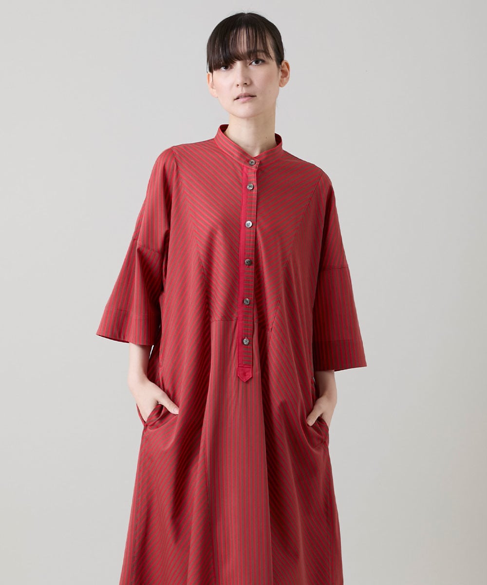 トリコットストライプ切り替えデザインワンピース /洗える