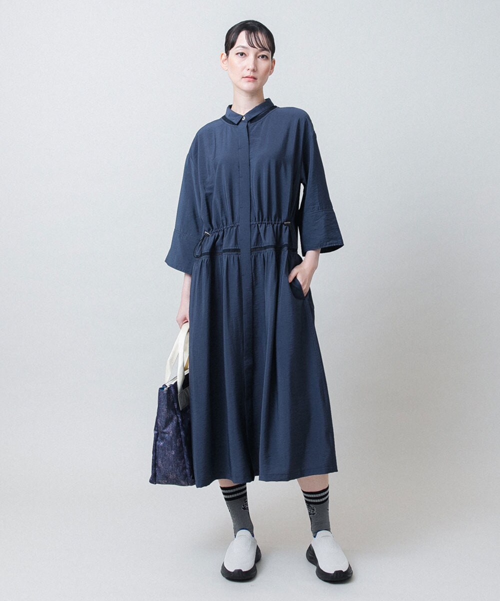 メッシュアクセントドロストワンピース/洗える