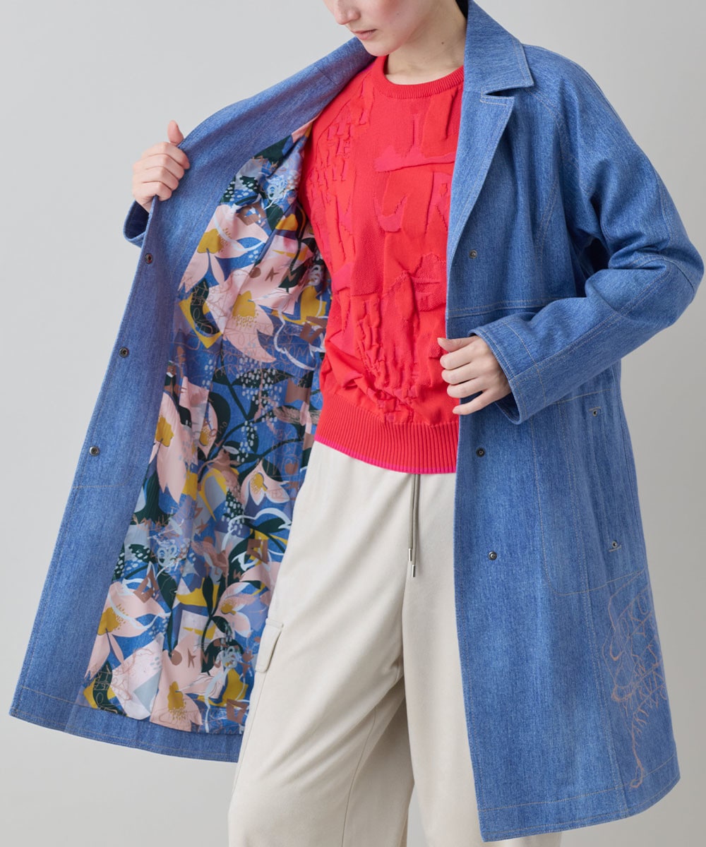 メッセージプリントデニムロングコート