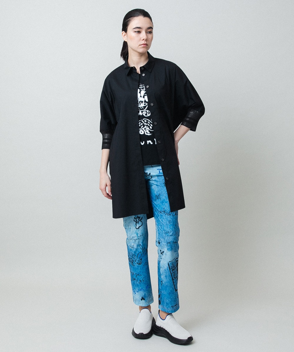 デニム風アートプリントレギンスパンツ/日本製/洗える