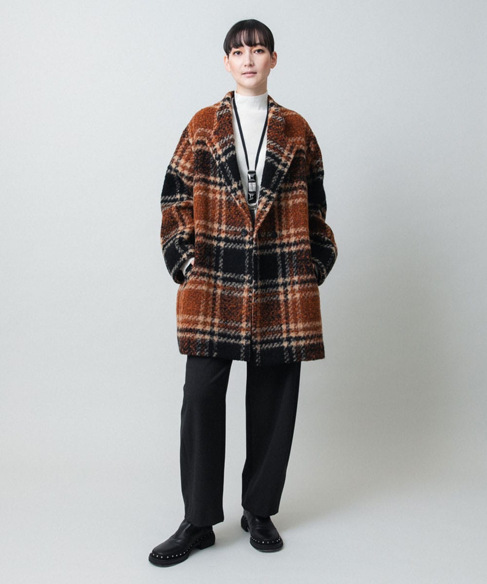 シャギーチェックテーラードコート