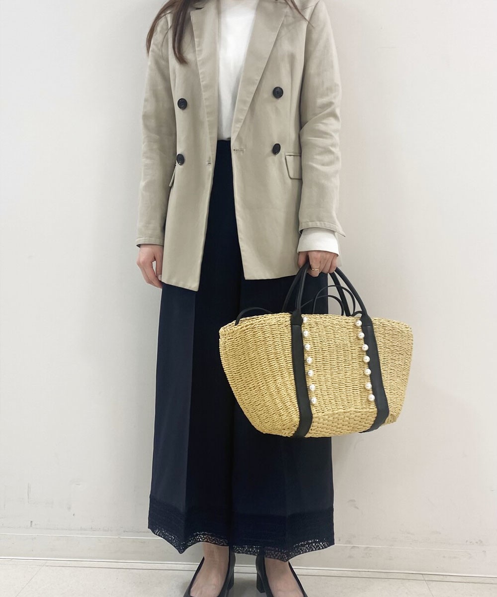 ジオメトリックレース使いヘム ストレートパンツ / 小さいサイズ展開あり