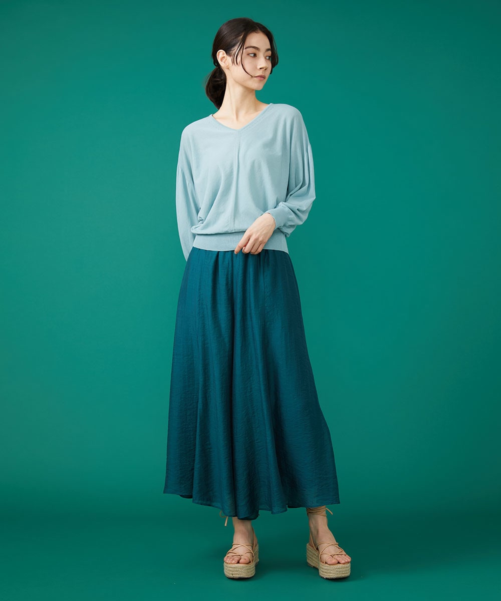 Gather dolman sleeve knit top x pant coordinate