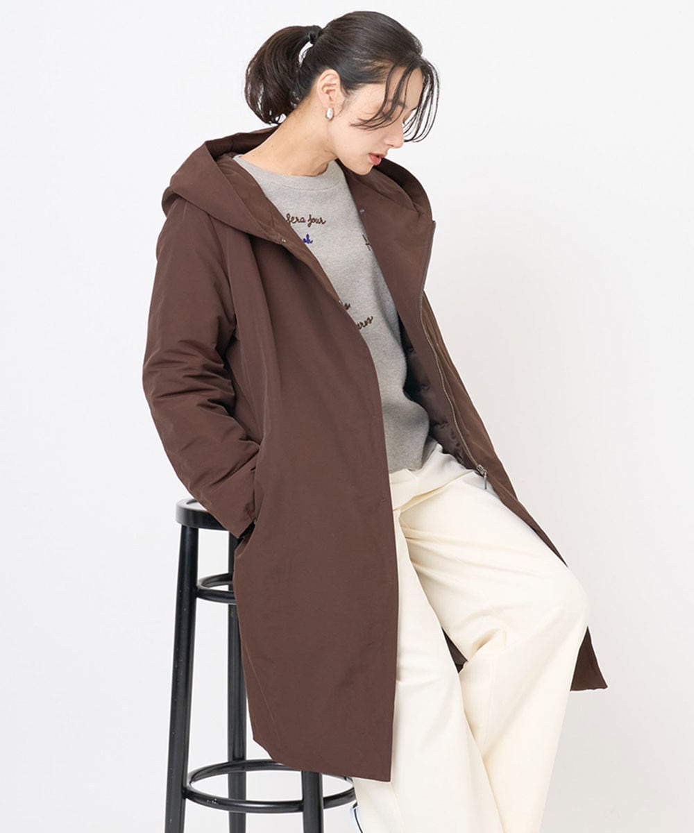 グログランステッチレスロングダウンコートのコーディネート