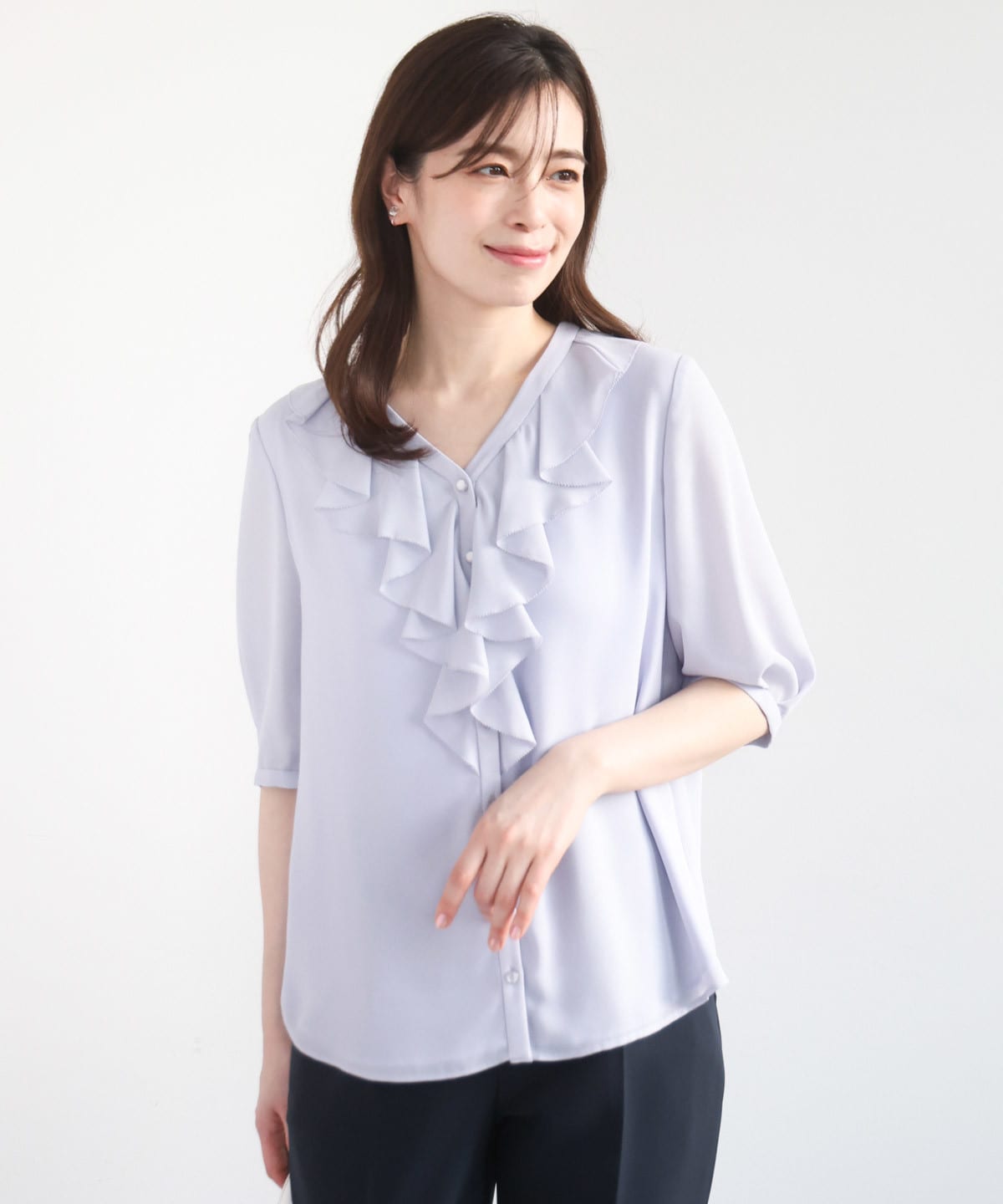 ジョーゼットVネックフリルブラウス/洗える/WEB限定サイズあり