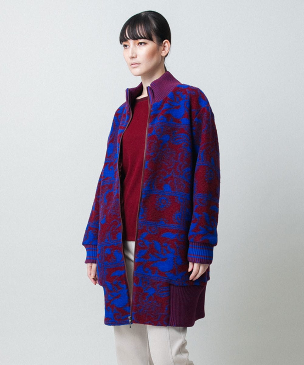 幾何ペイズリージャカードニットコート
