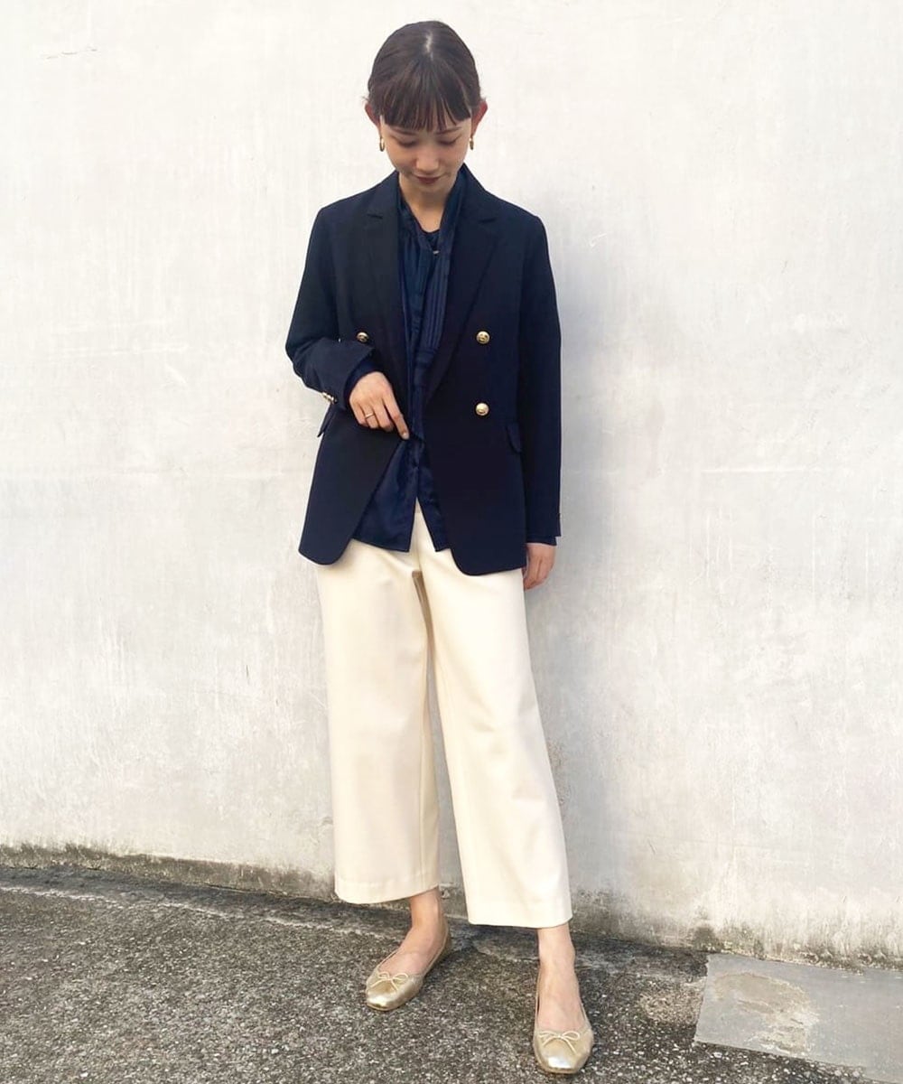  オパール異素材使いボウタイ付きブラウス