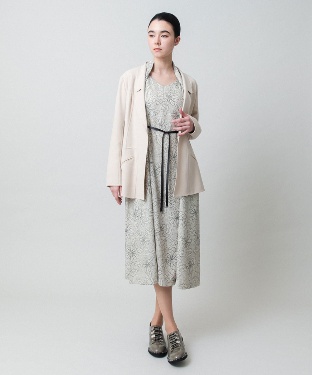 ラインフラワードレープワンピース /日本製/洗える