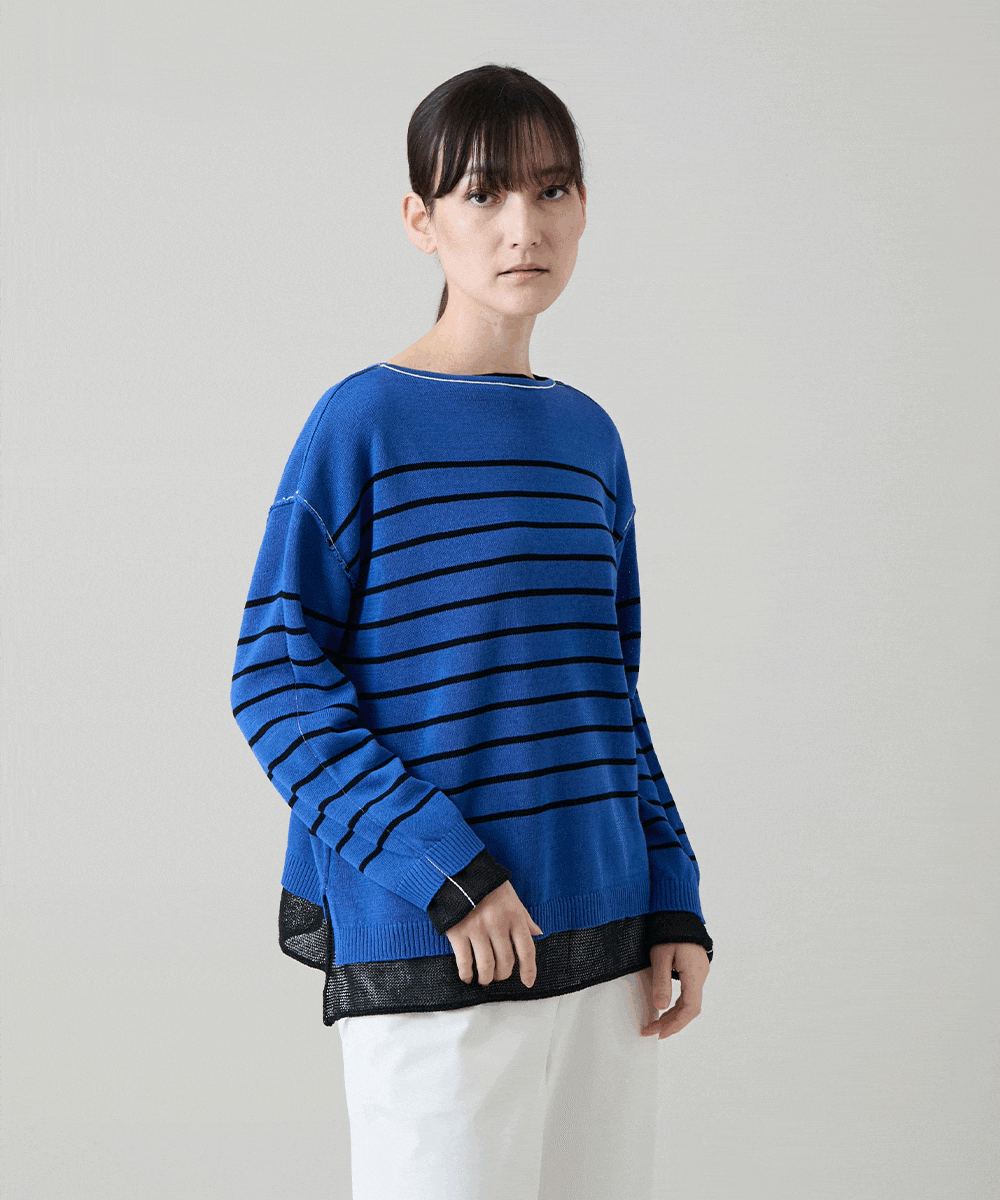 リバーシブルボーダーニットトップ