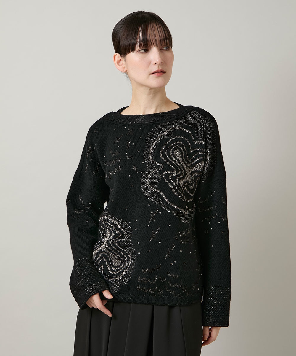 ラメフラワージャカードニット/日本製