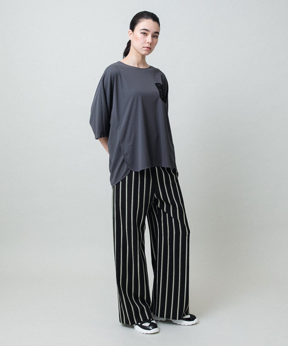 ストライプワイドイージーパンツ /日本製/洗える