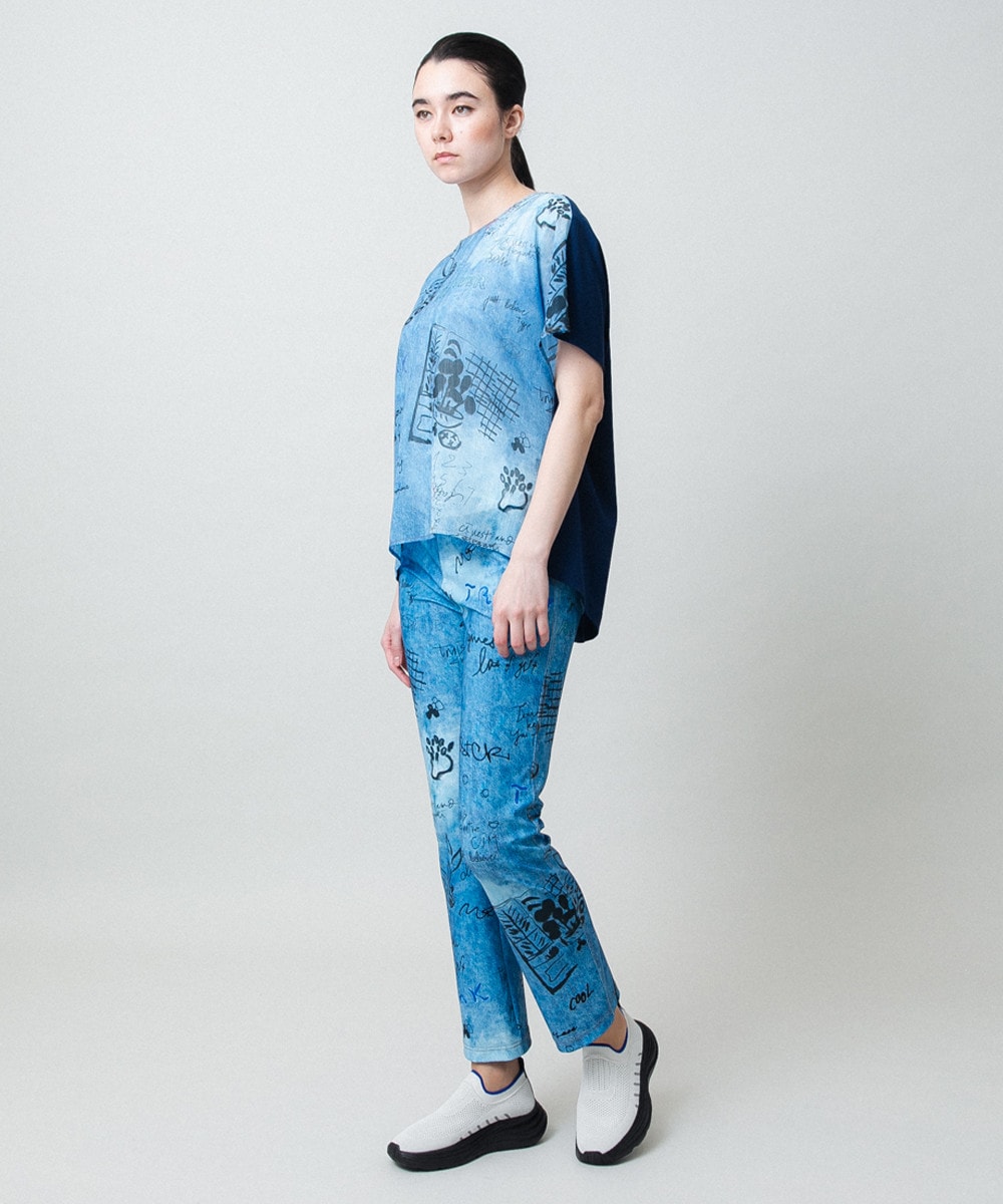 デニム風アートプリントカットソー/日本製/洗える