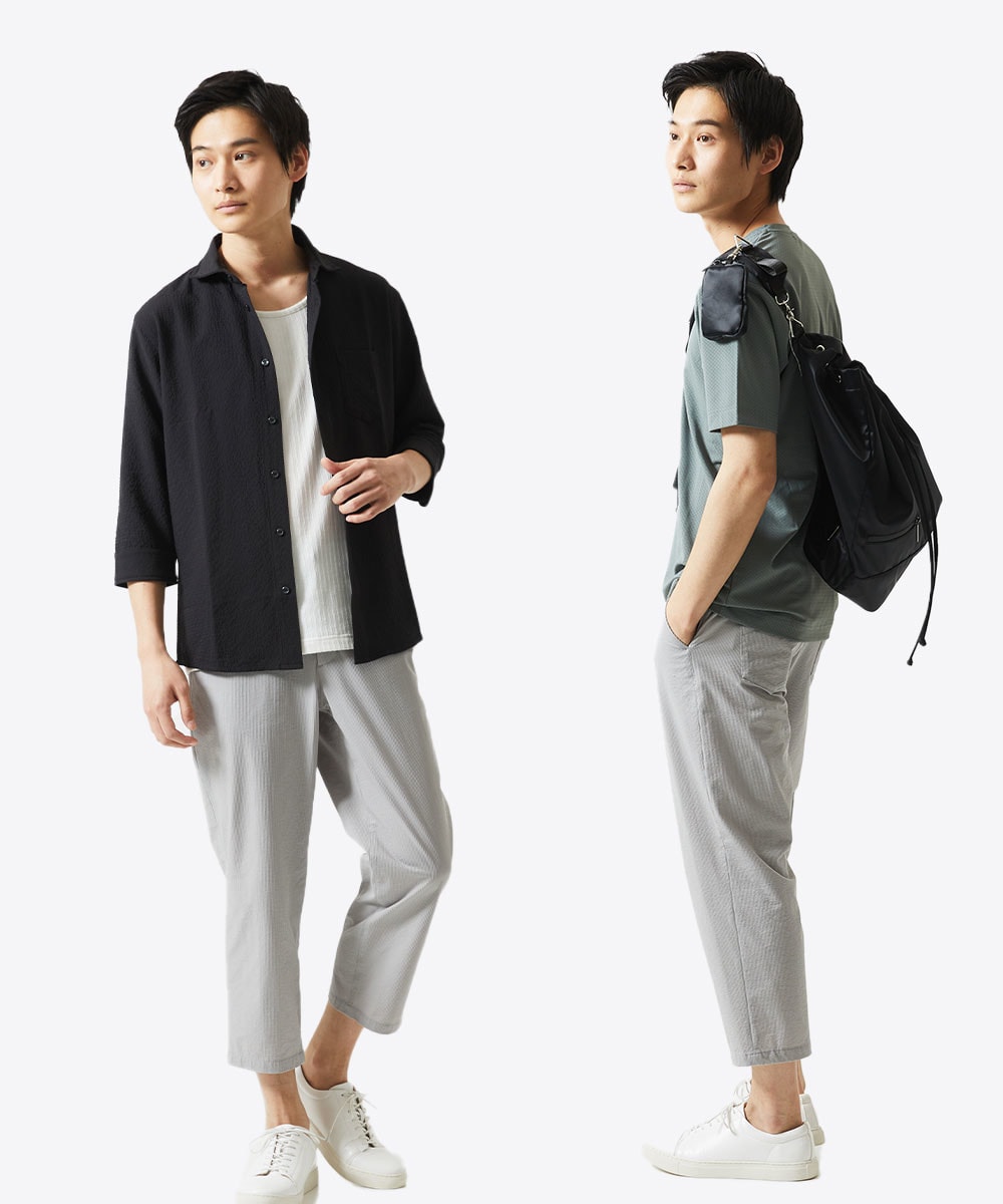 クロップドパンツ / サマーサッカーストライプストレッチ