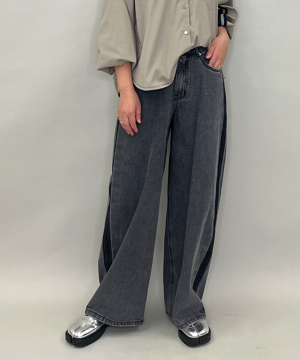 サイドラインバレルレッグデニムパンツ