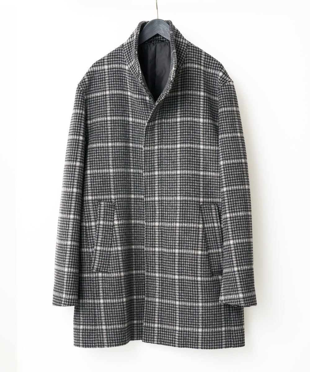 ウールライトビーバーチェックスタンドカラージャケット