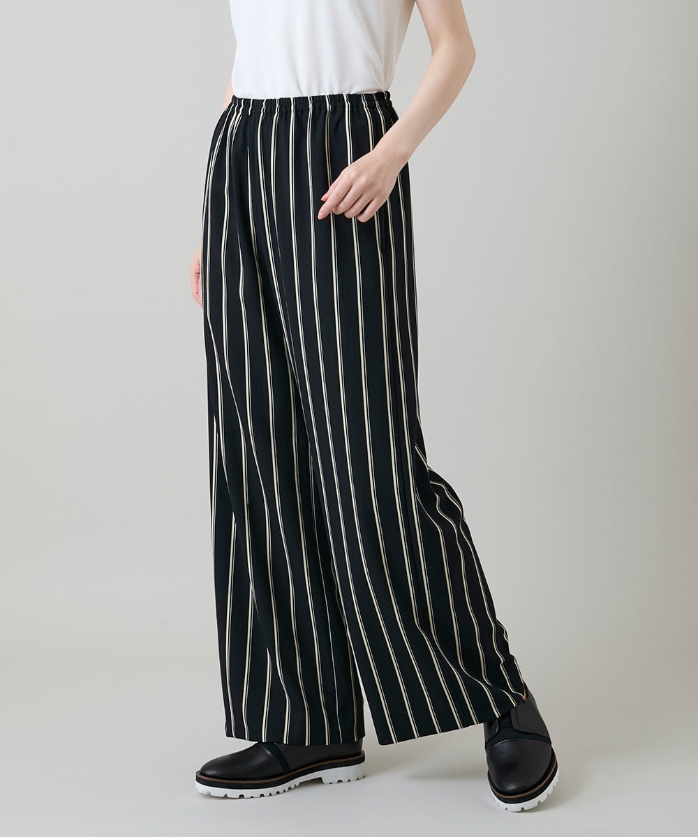 ストライプワイドイージーパンツ /日本製/洗える