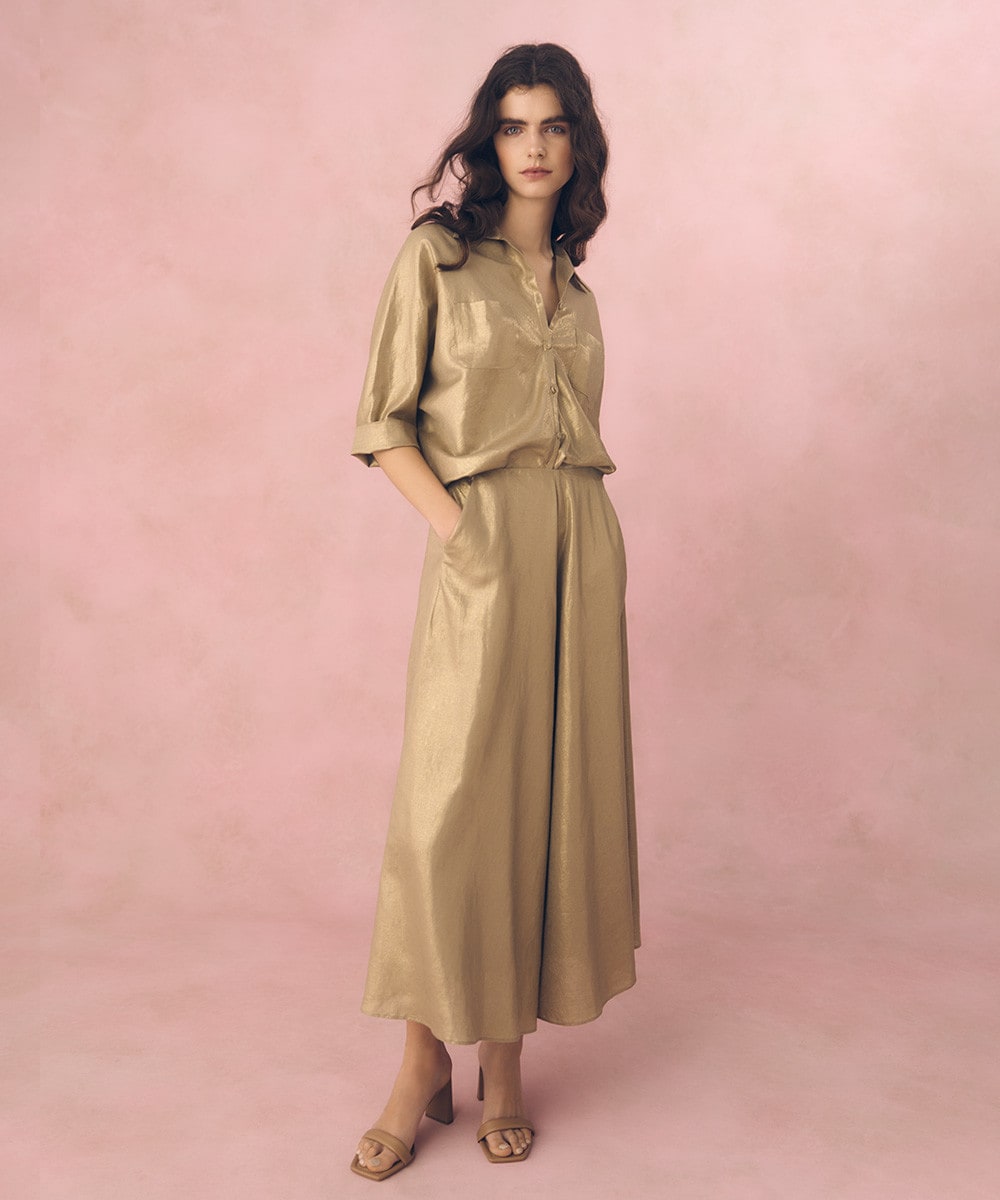 Metallic linen bamboo blouse & pants