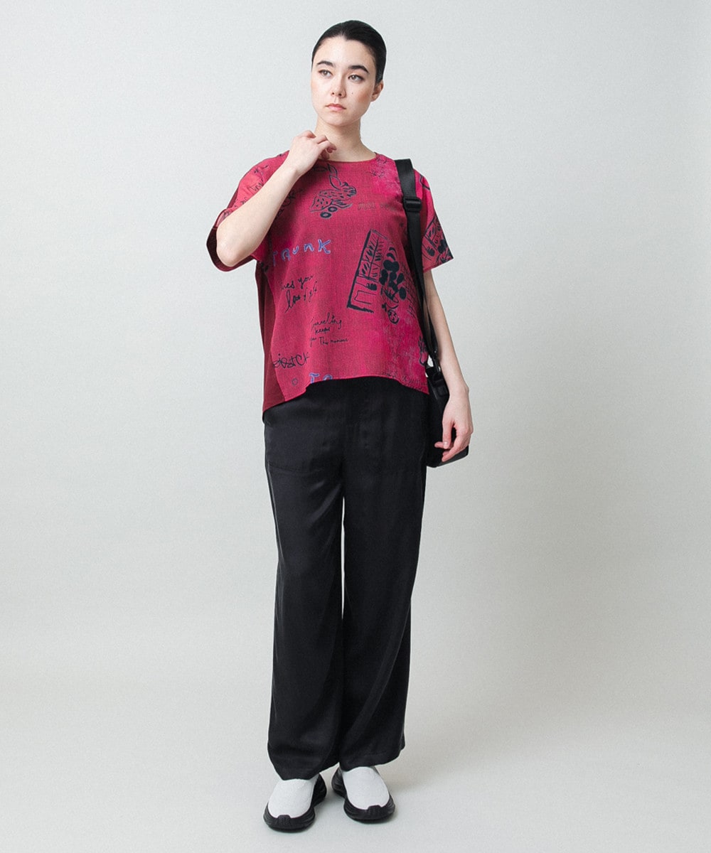 デニム風アートプリントカットソー/日本製/洗える