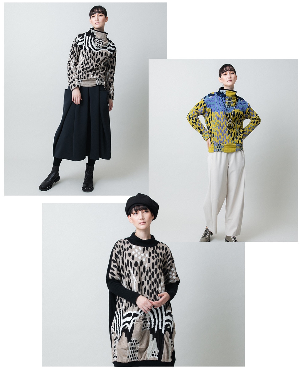 膨れジャカードデザインニットチュニック/日本製