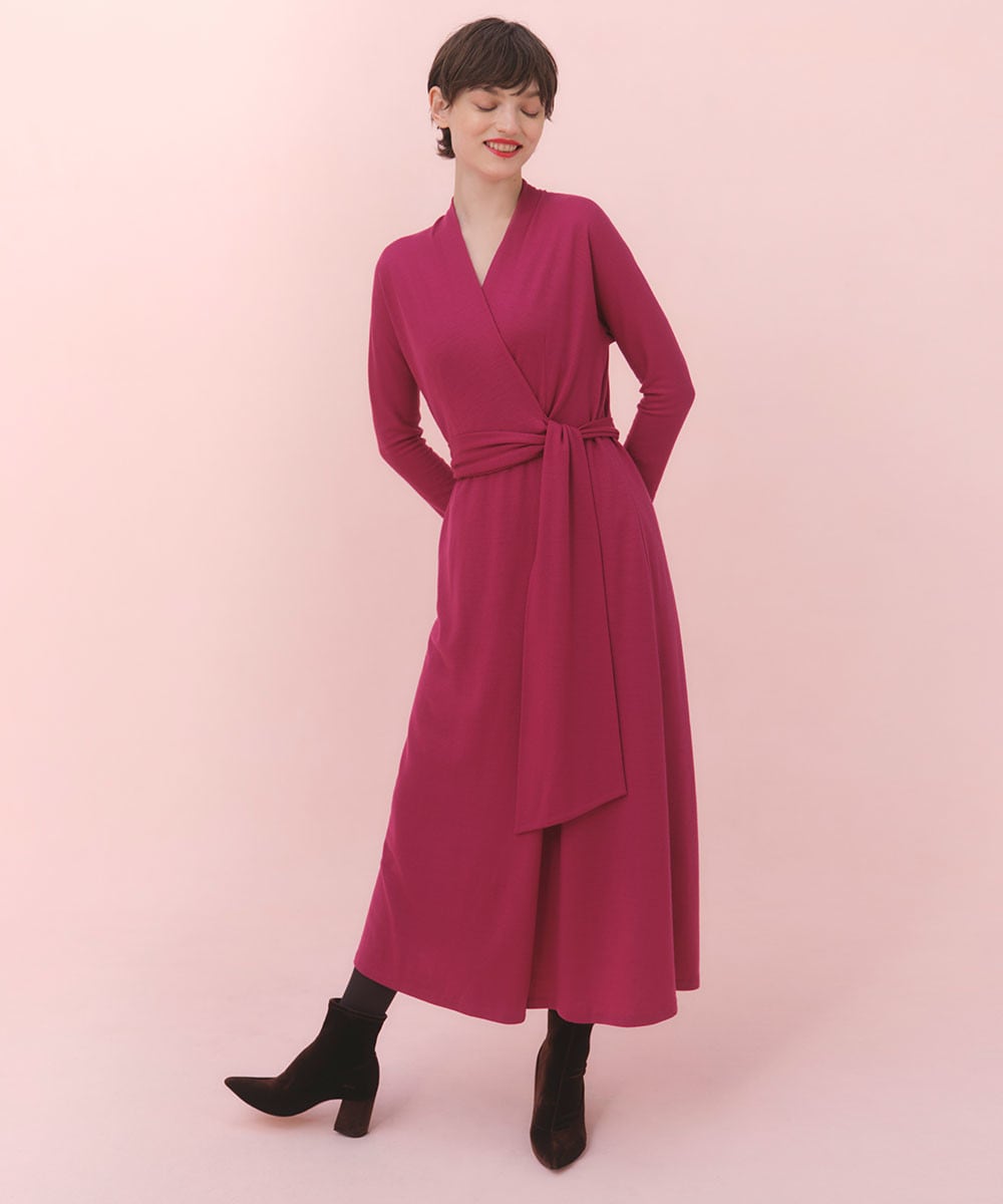 Pink wrap jersey dress