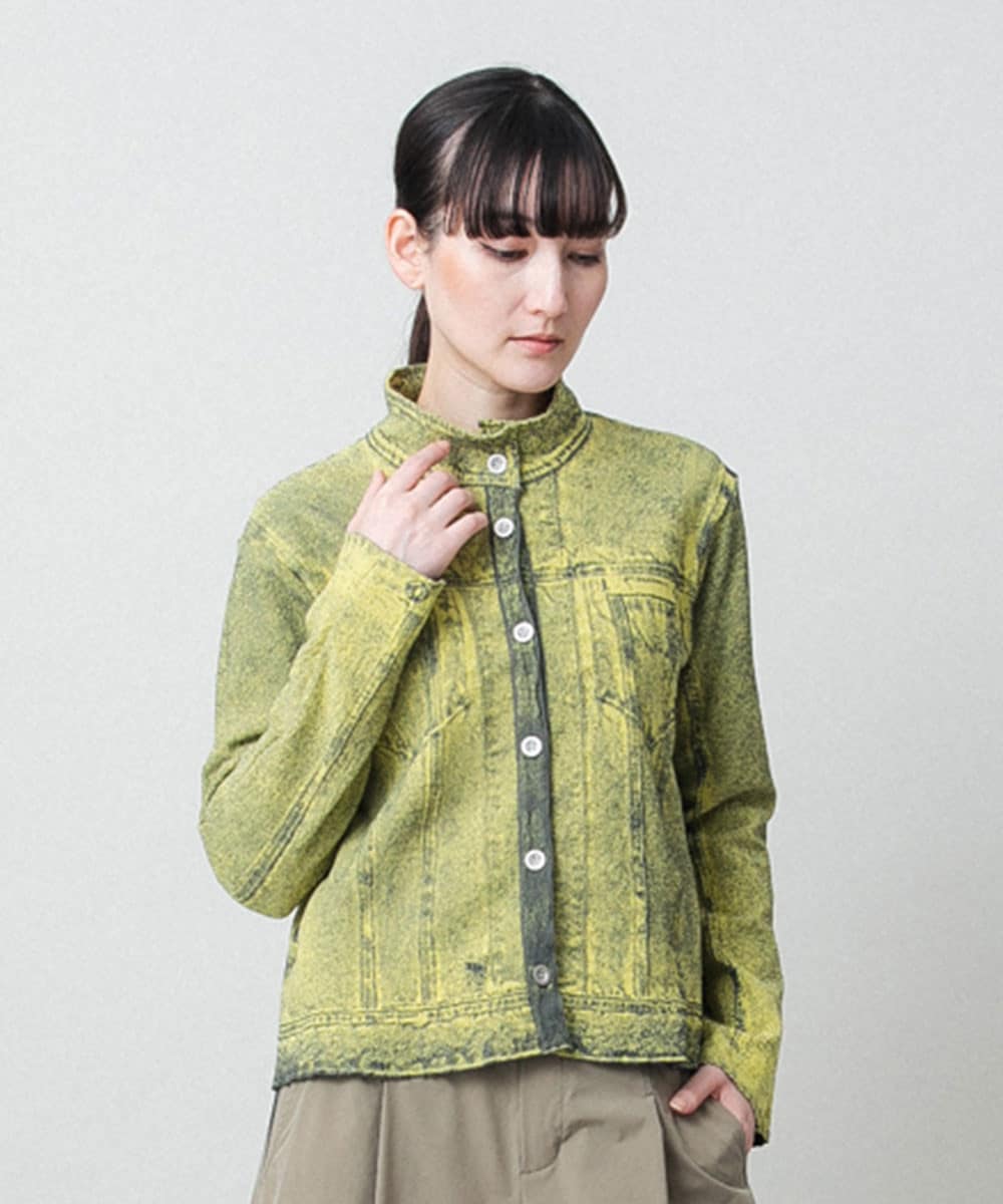 立体ストレッチデニムスタンドカラージャケット/日本製/洗える
