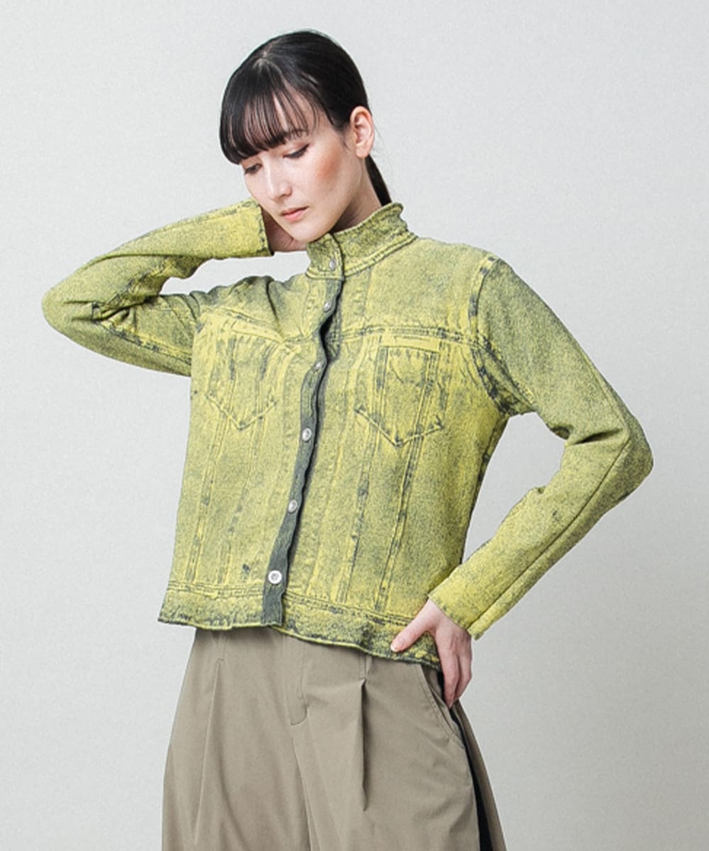 立体ストレッチデニムスタンドカラージャケット/日本製/洗える