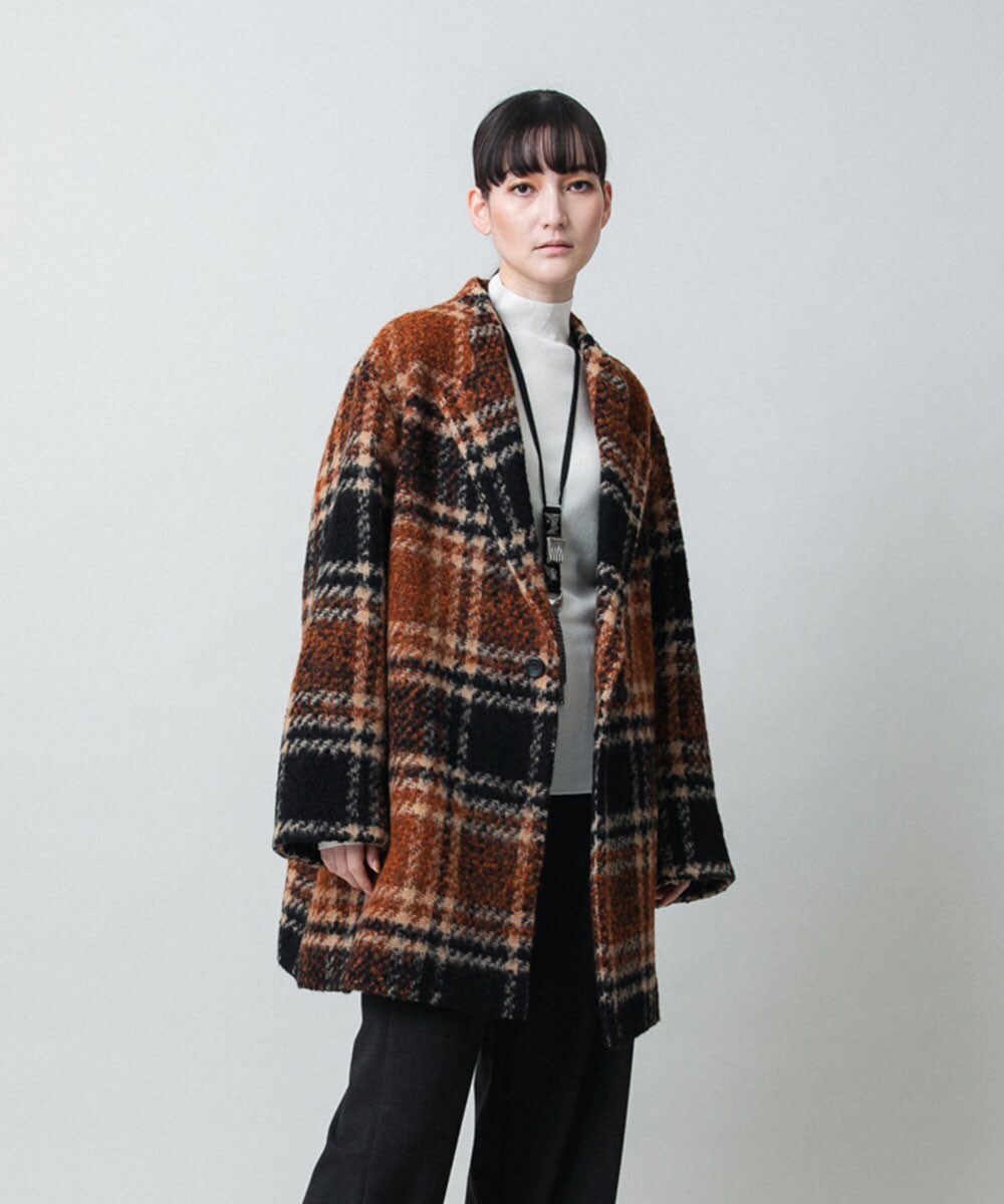 シャギーチェックテーラードコート