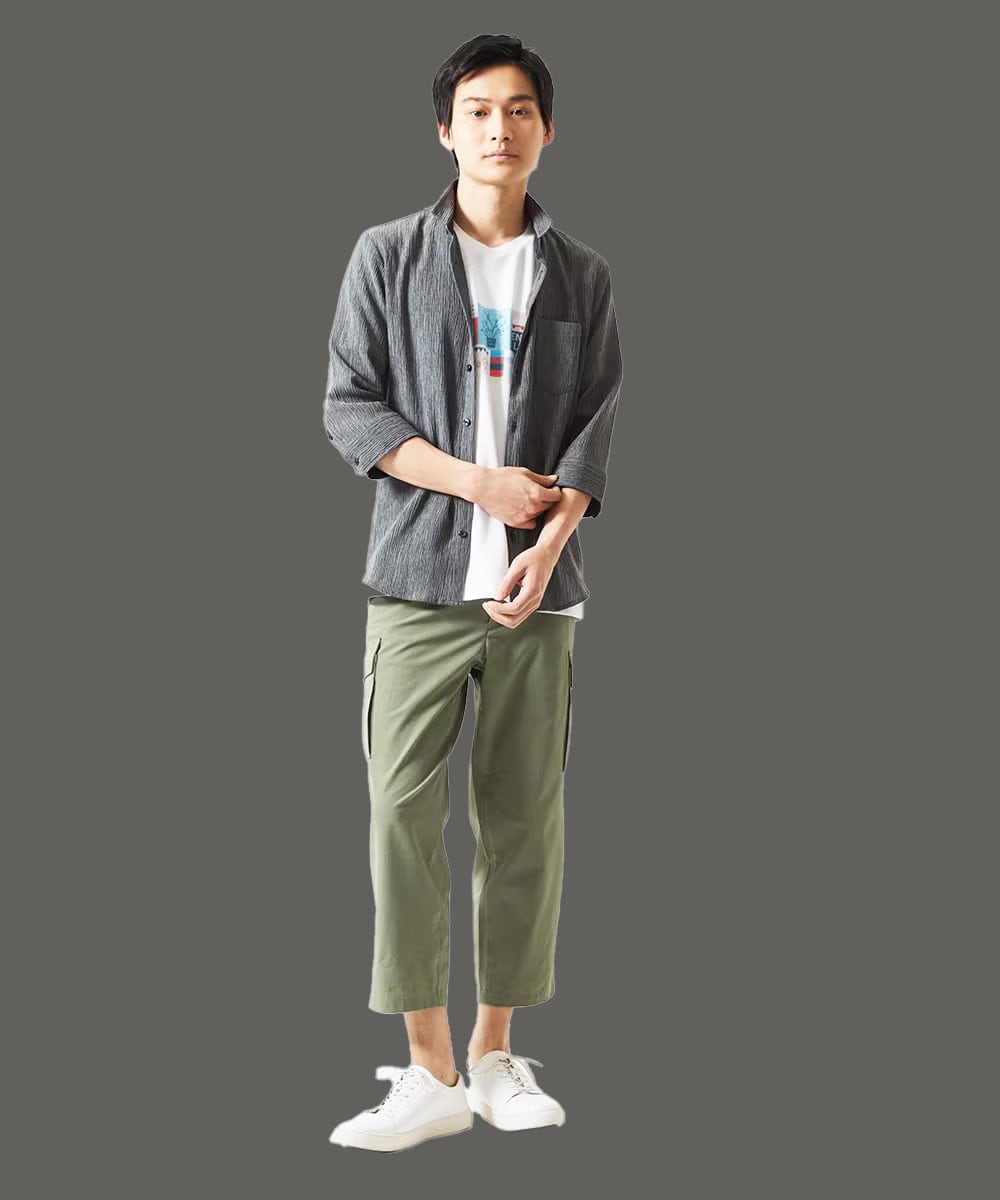 七分袖シャツ / 楊柳ストライプ