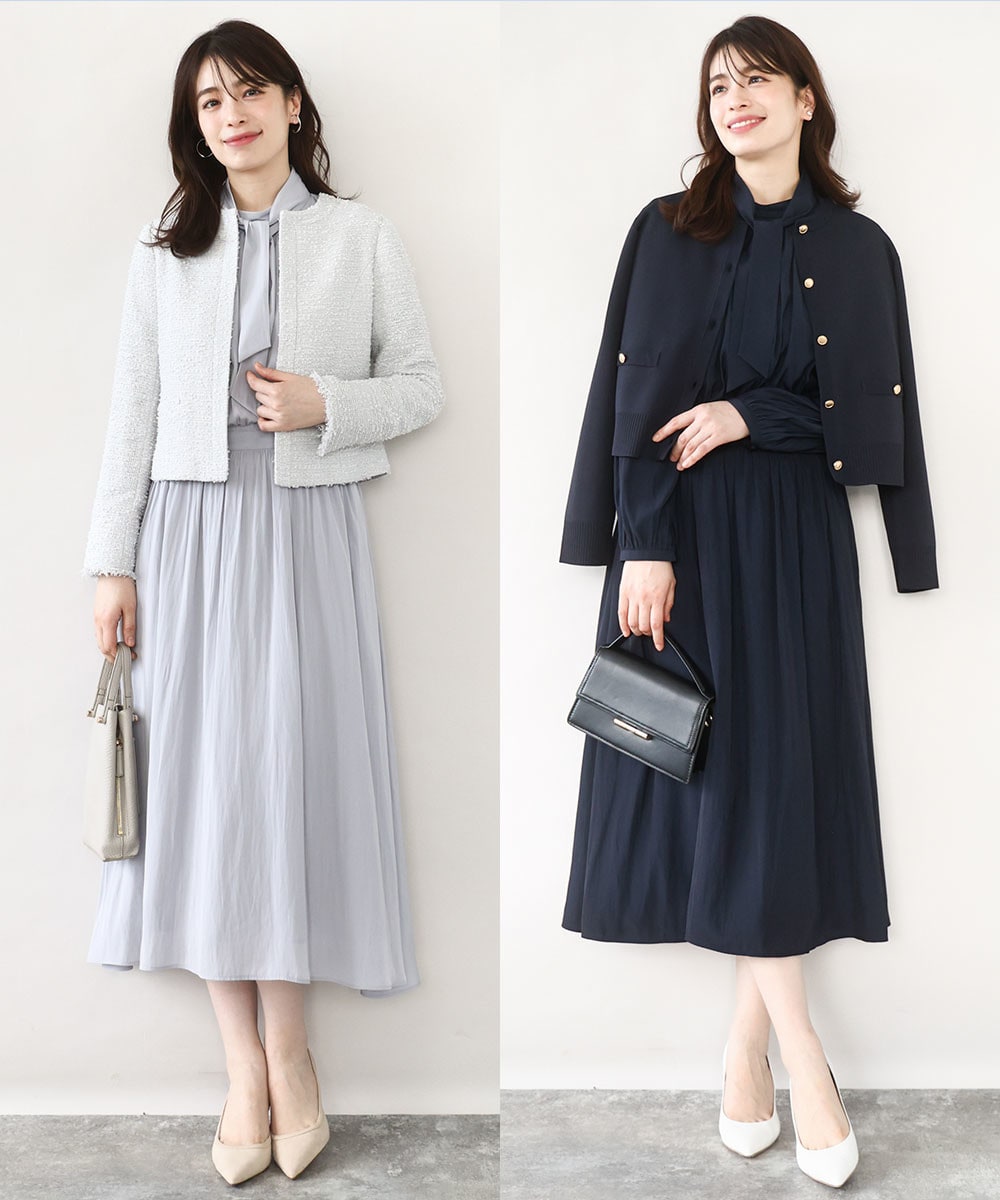 パウダーサテン ボウタイワンピース/洗える/WEB限定サイズあり