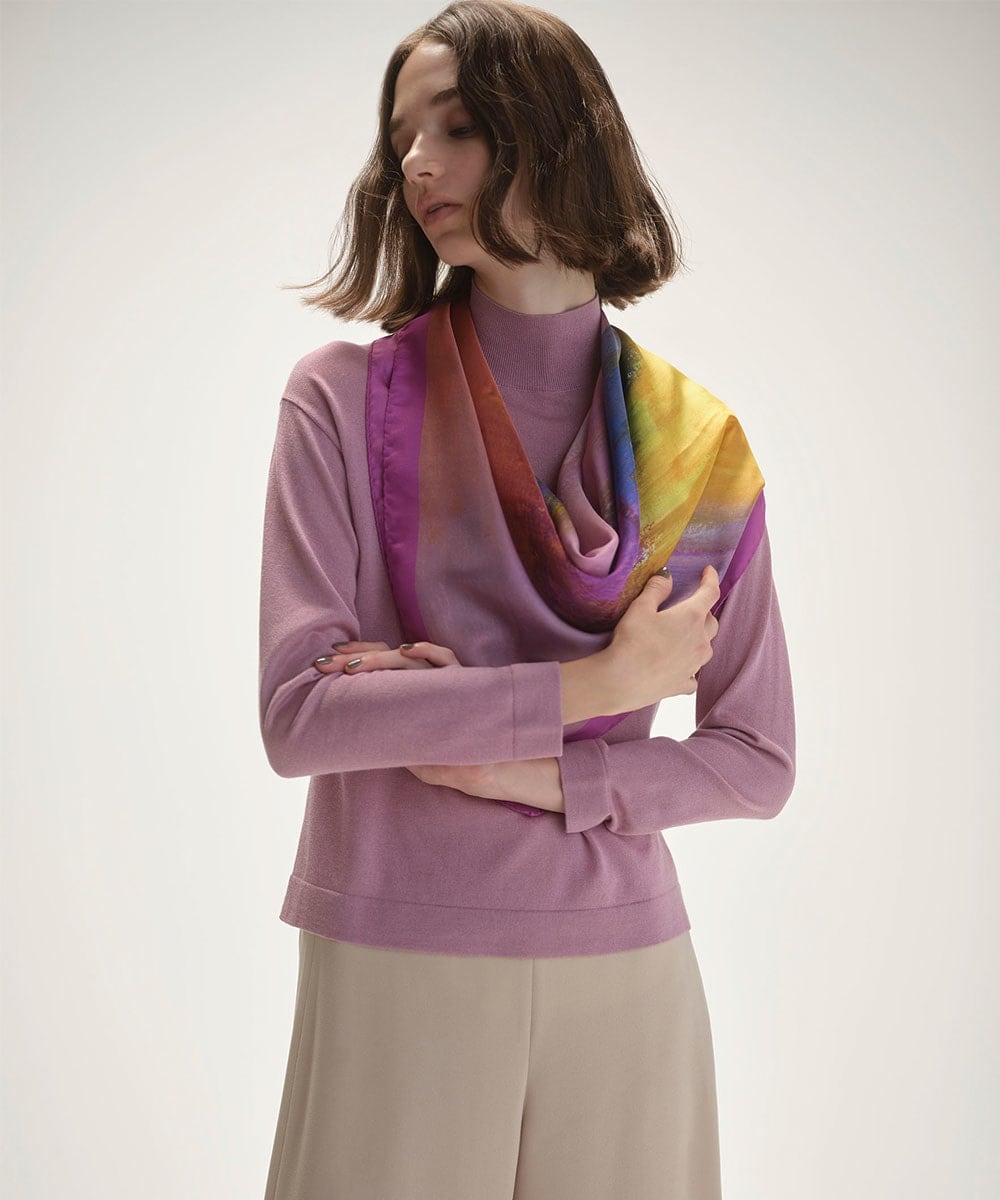 Silk wool bow tie knit × silk scarf