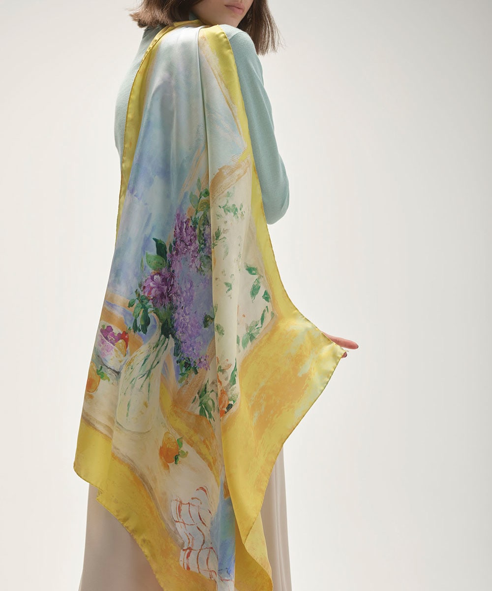 Still- life print silk scarf