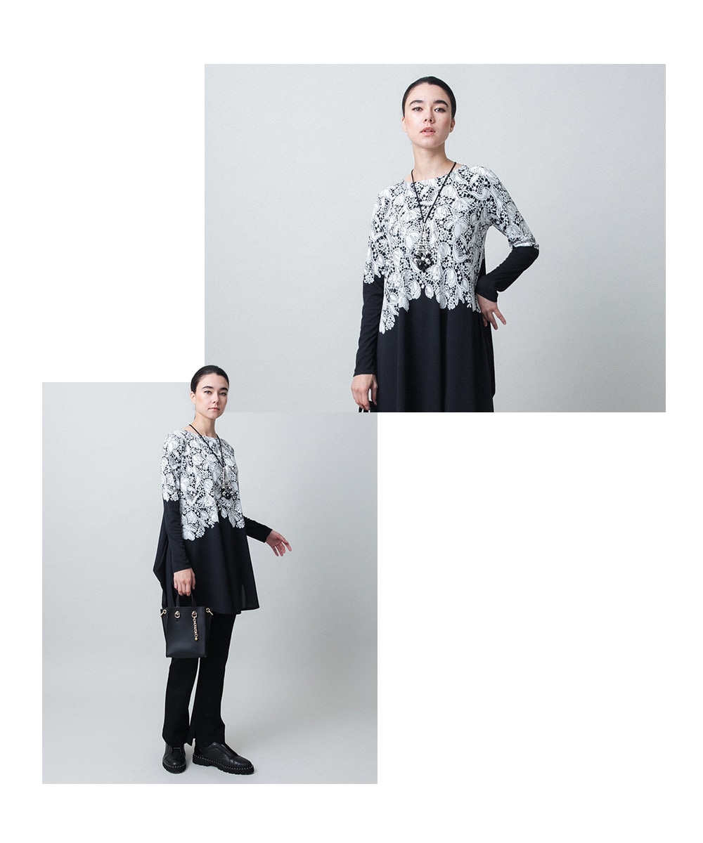 レースプリントチュニック/日本製/洗える