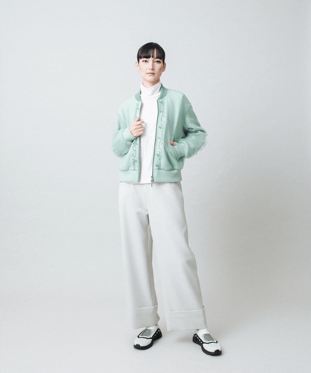 チュールレイヤードダンボールニットブルゾン