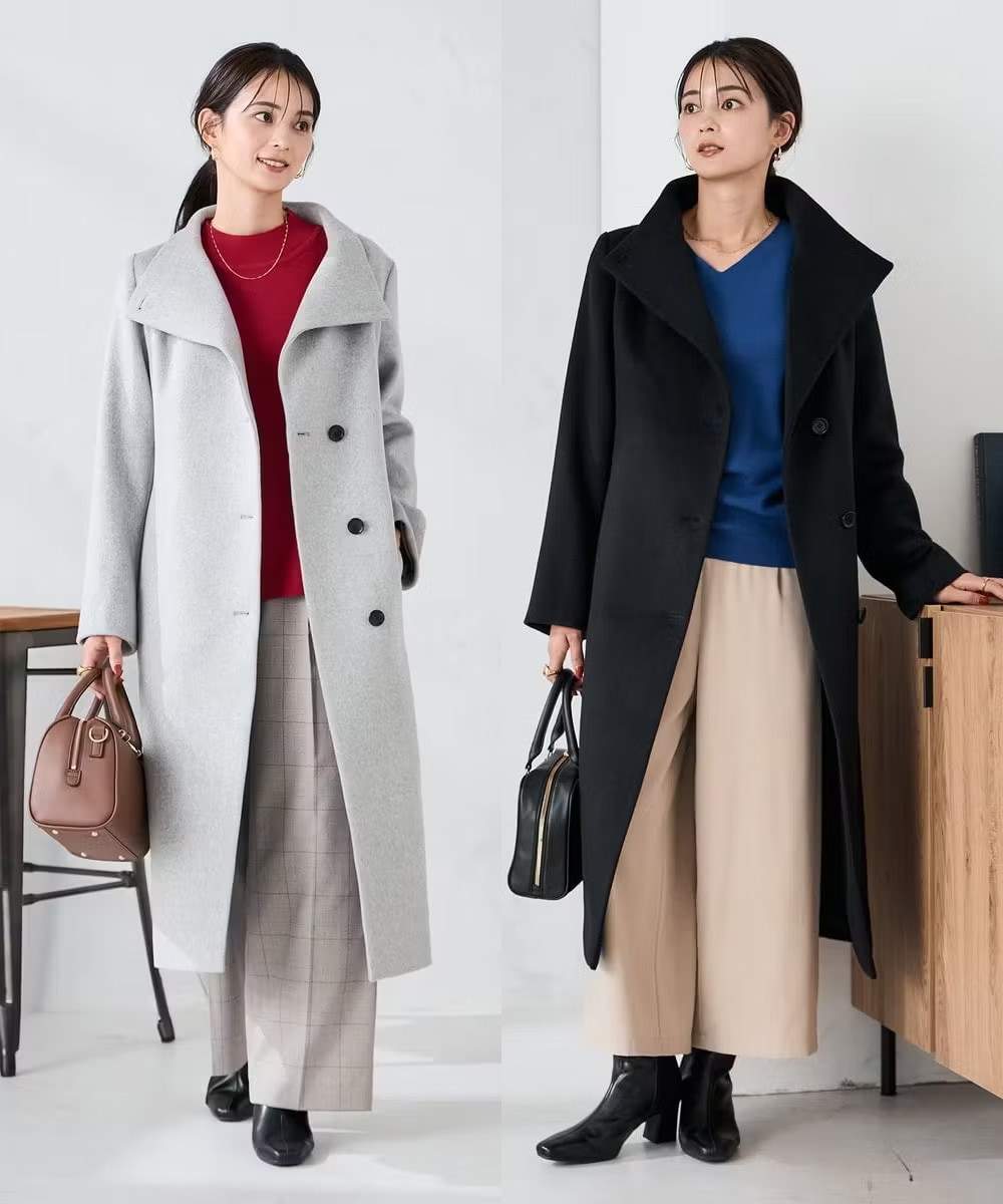 折り返しラペルロングコート