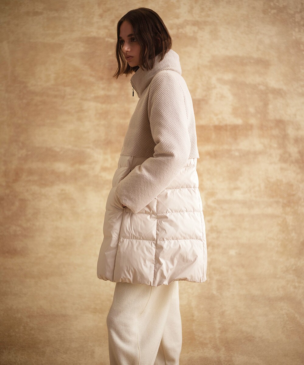 Knit combination down coat