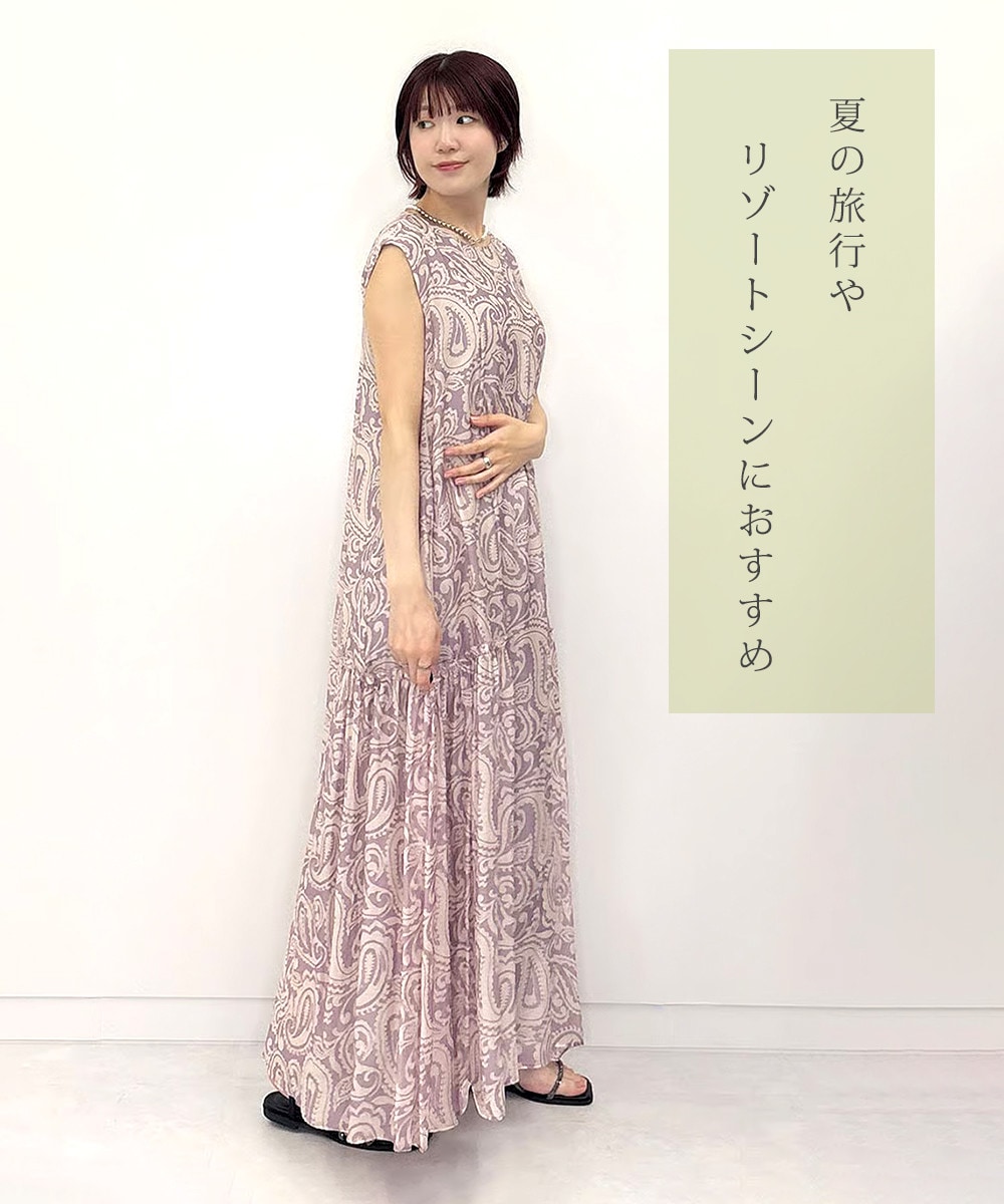 ペイズリープリントノースリーブワンピース