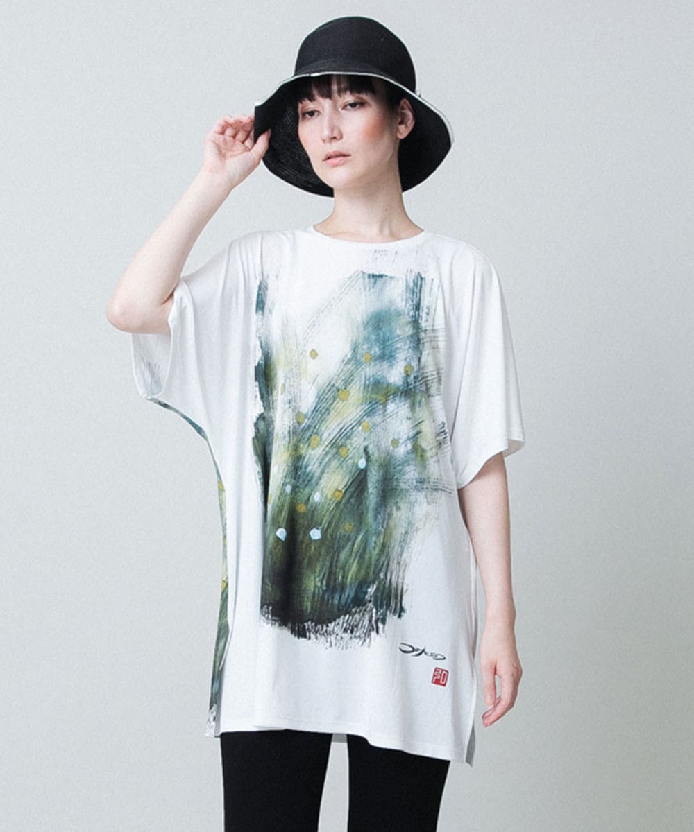 墨絵プリントチュニックTシャツ /日本製/洗える