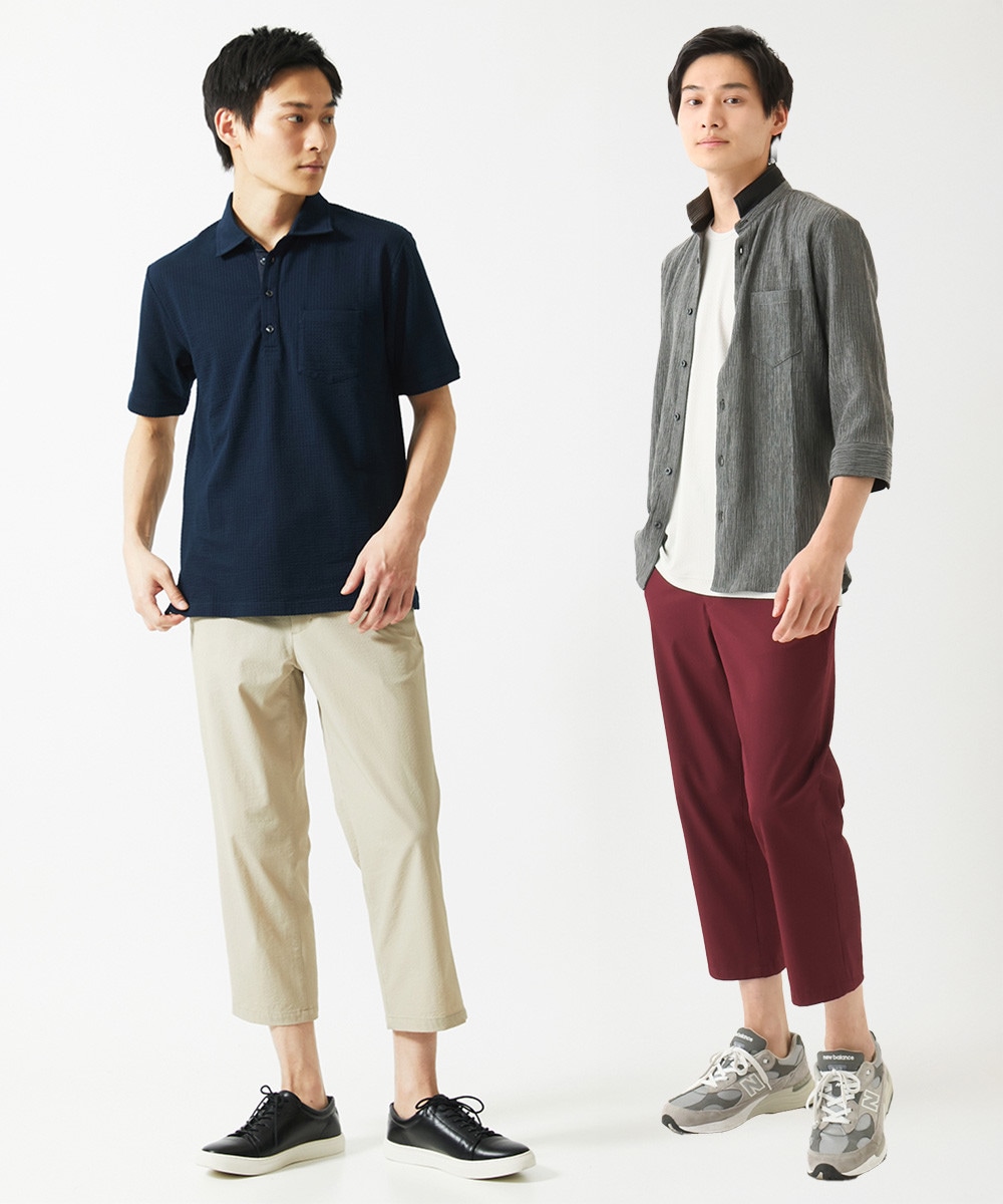 クロップドパンツ / サマーサッカーストライプストレッチ