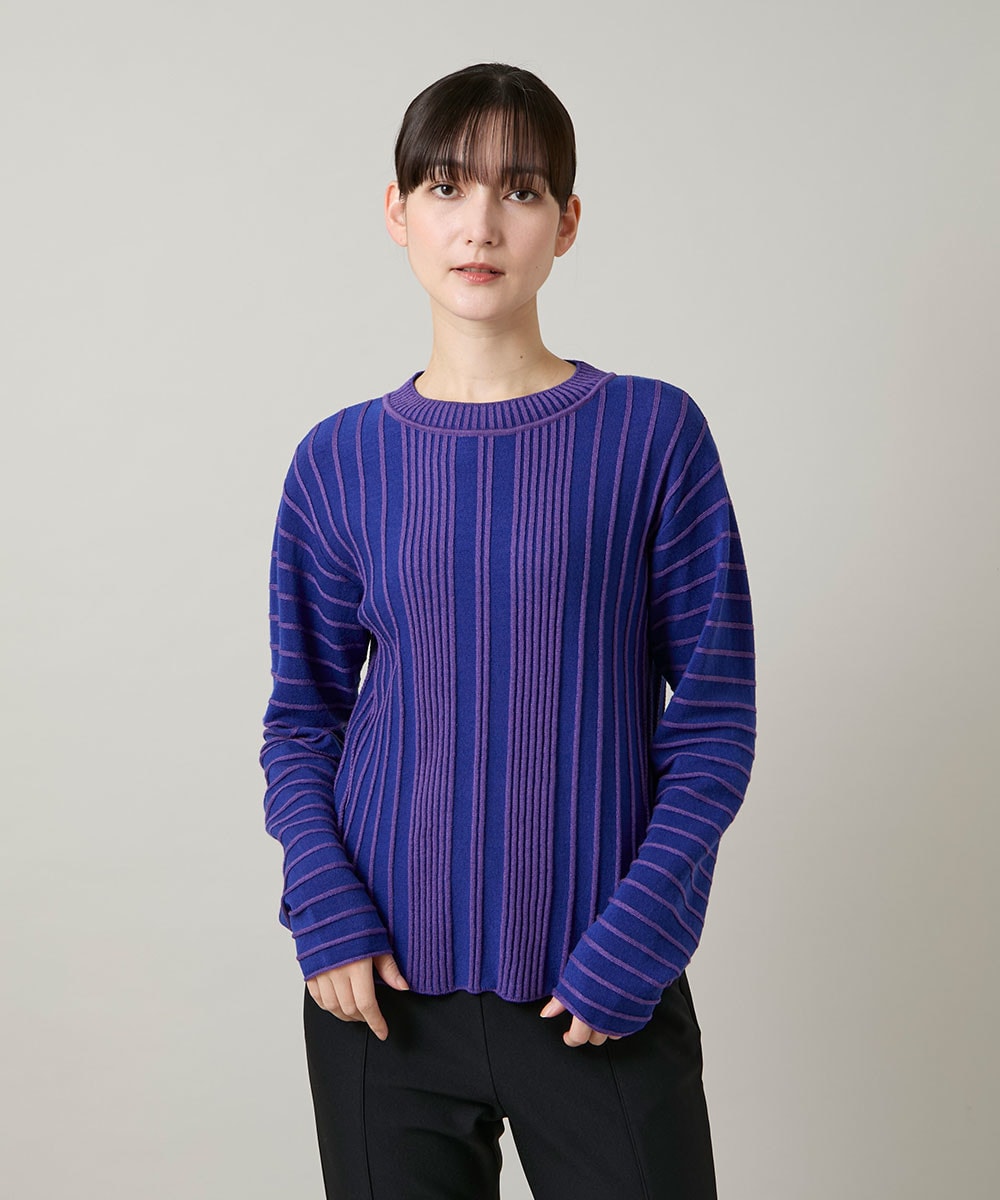 立体ストライプニットプルオーバー/日本製