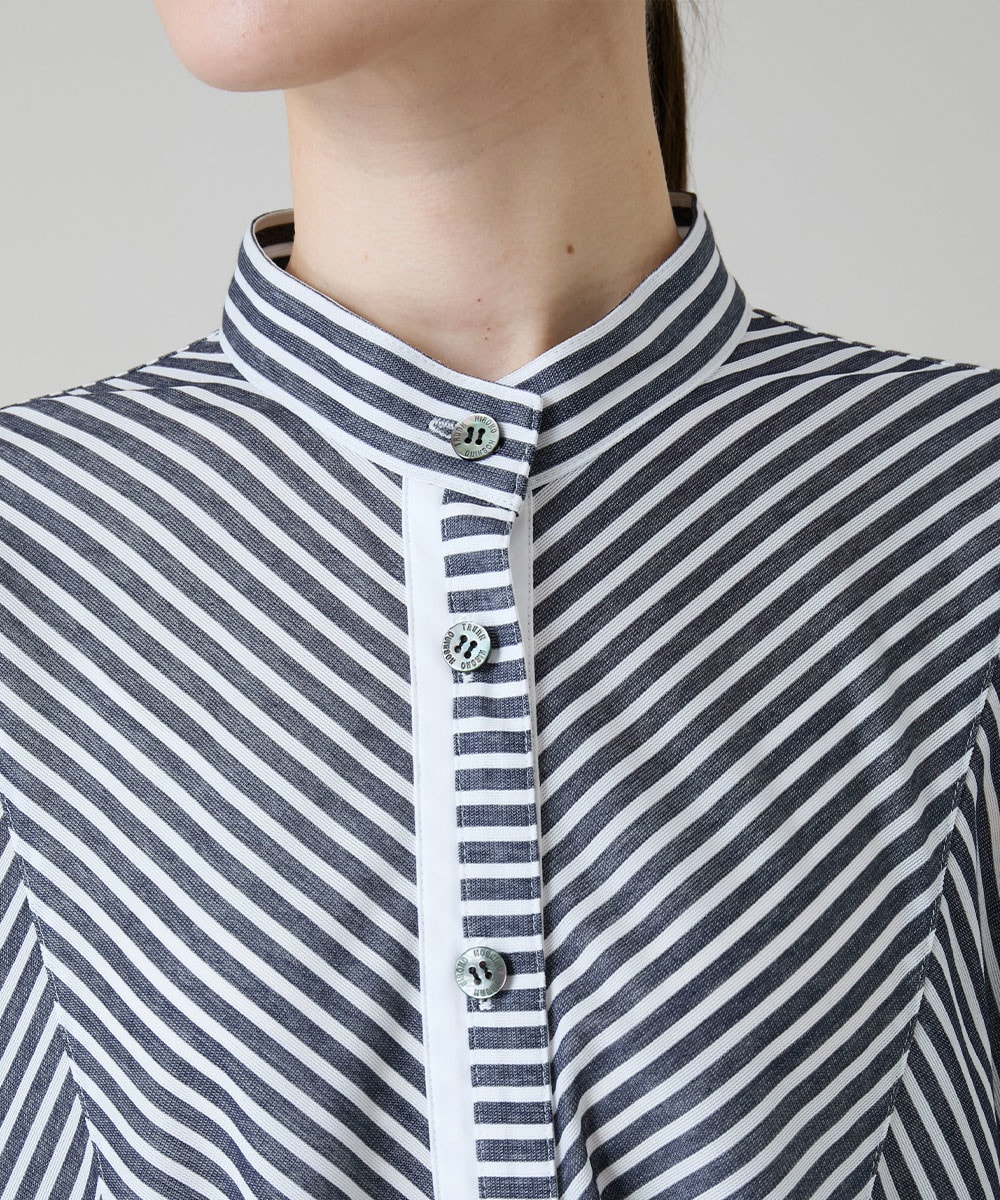 トリコットストライプ切り替えデザインワンピース /洗える