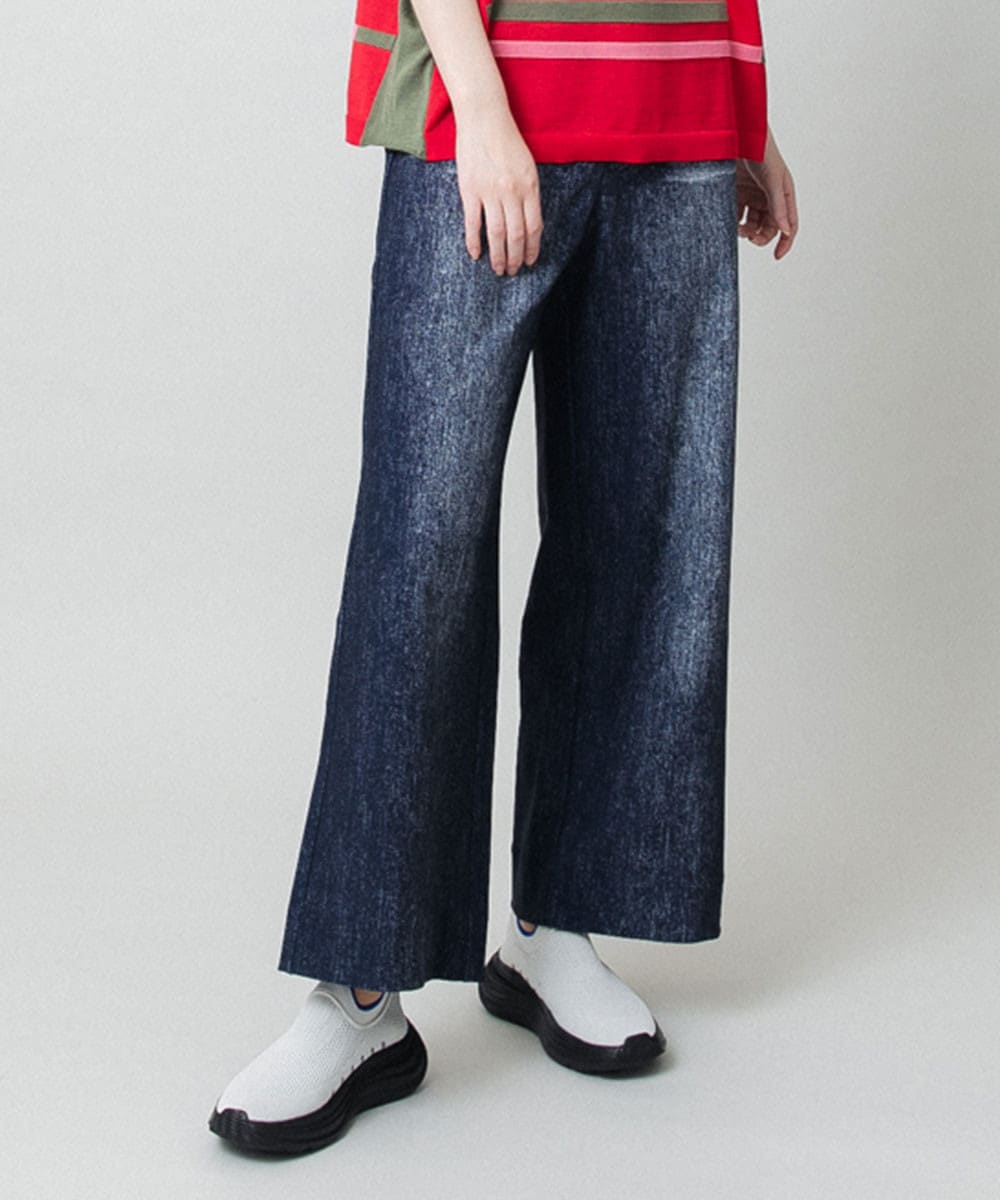 ストレッチデニムワイドパンツ/日本製/洗える