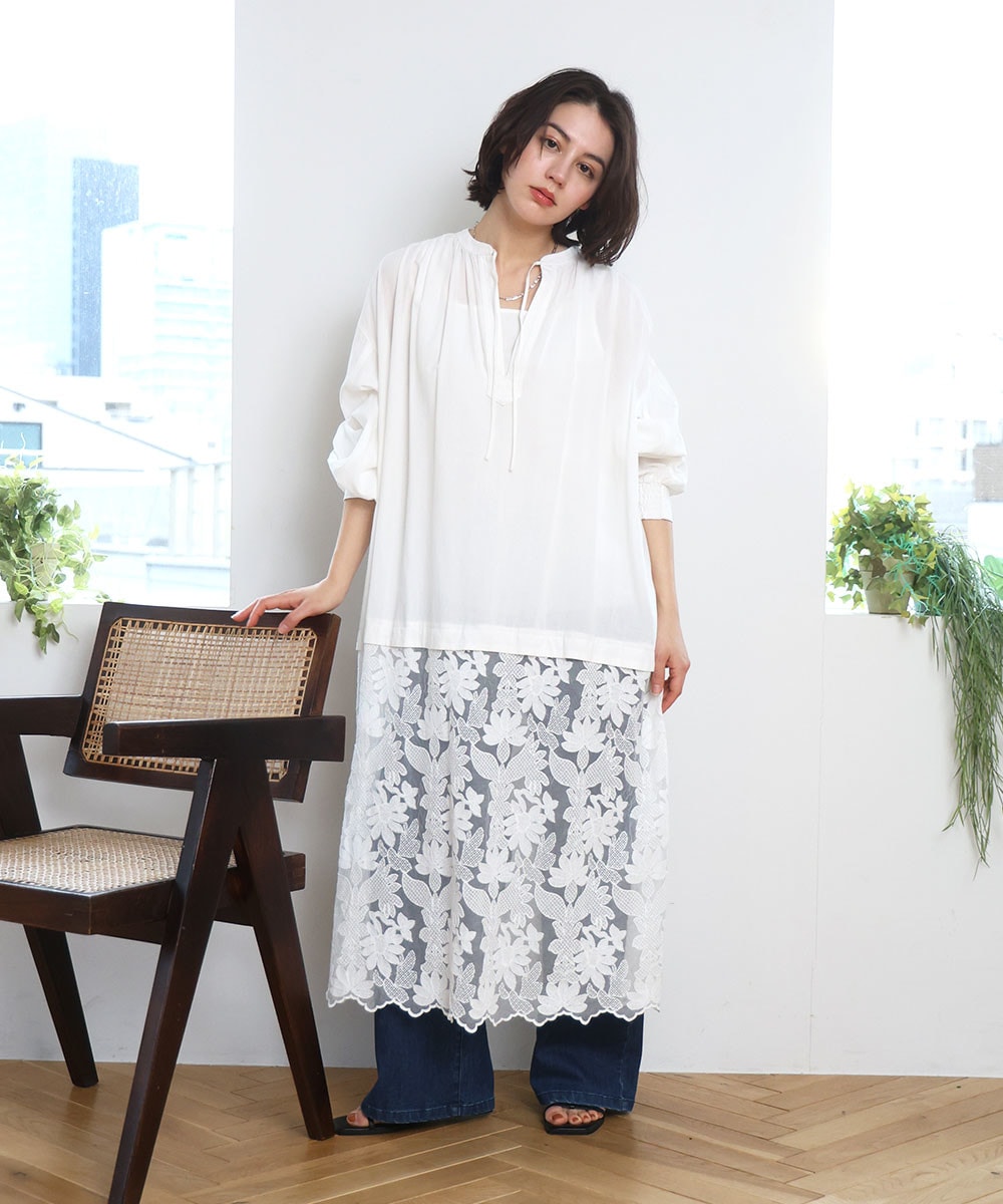レース切り替えスモックワンピース