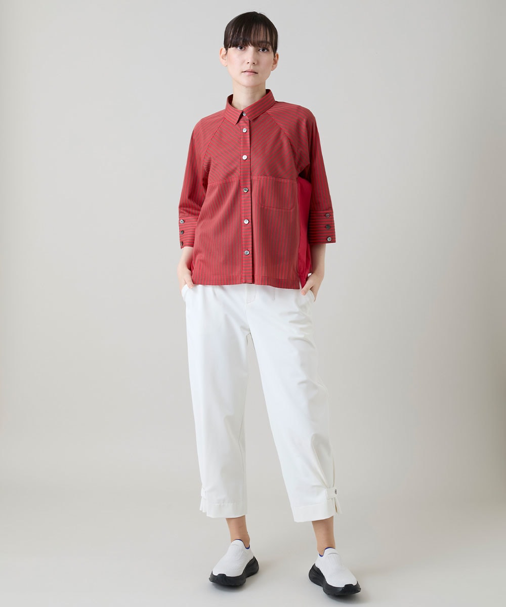 トリコットストライプデザインブラウス/洗える