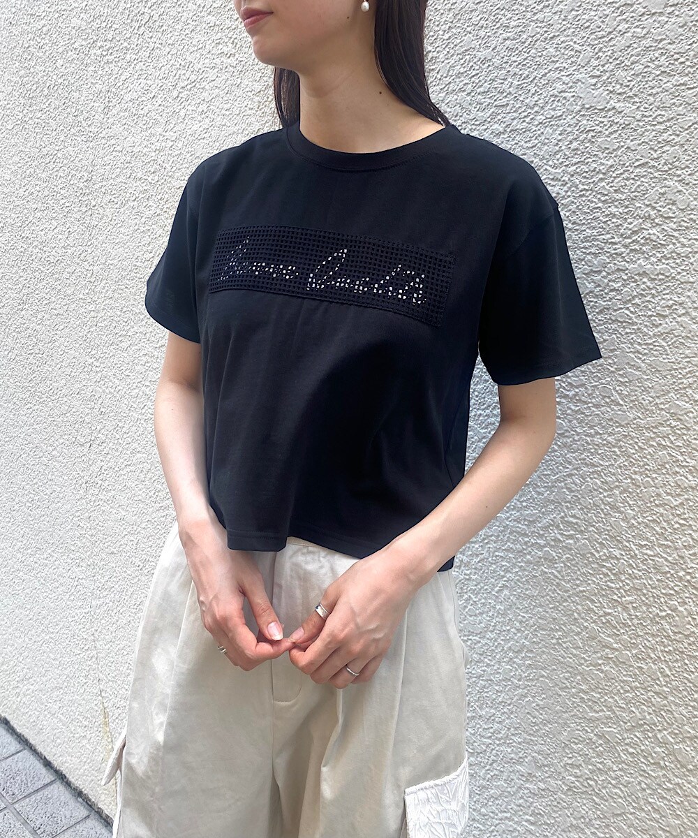 スクエアメッシュレース使いショート丈Tシャツ