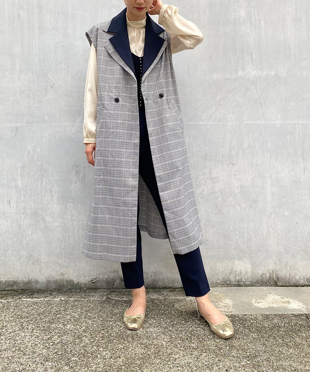 アレンジ多彩 異素材使いロングジレ