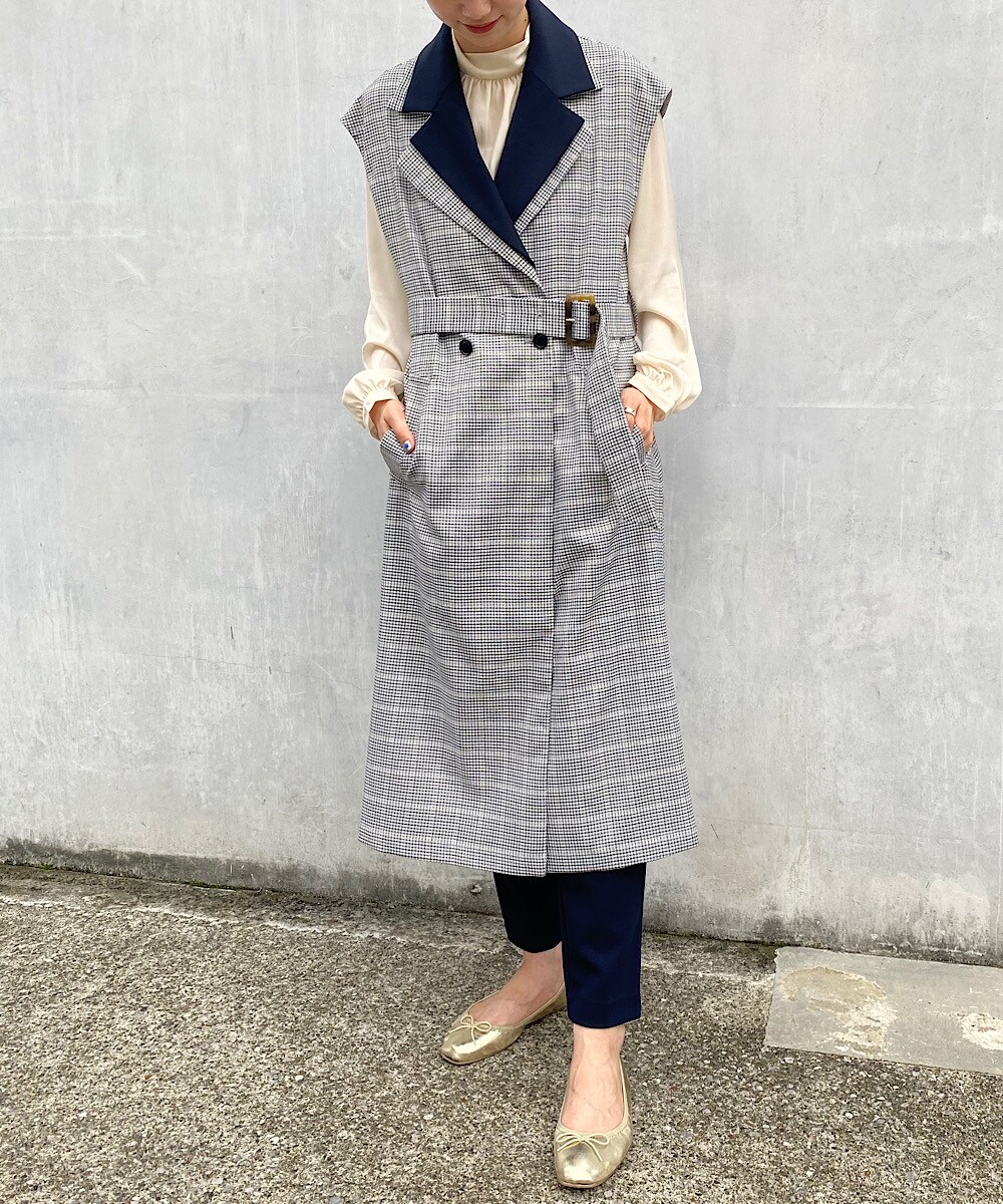 アレンジ多彩 異素材使いロングジレ